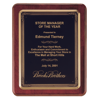 Rosewood Piano Finish Plaque w/Bronze Finish Cast Frame and Black Brass 10 1/2" x 13" Plate