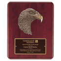Rosewood Piano Finish Plaque with Finely Detailed Bronze Eagle Head Casting with Black Laserable Brass 10 1/2" x 13" Plate