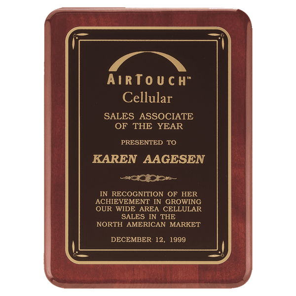 Rosewood Piano Finish Plaque with Black/Gold 2 8" x 10 1/2" Florentine DesignLaserFX Plate
