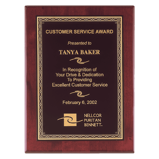Rosewood Piano Finish Plaque with Gold Florentine Laserable Black Brass 11" x 14" Airflyte Premium Plate