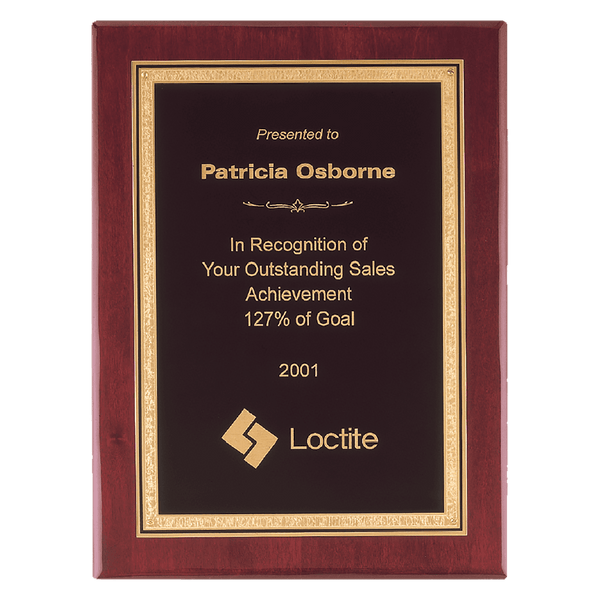 Rosewood Piano Finish Plaque with Gold Border FLorentine Border Black 7" x 9" Airflyte Premium LaserFX Plate