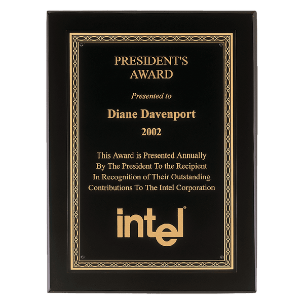 Black Piano Finish Plaque with Gold Florentine Border Laserable Black Brass 11" x 14" Airflyte Premium Plate