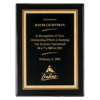 11" x 14" Airflyte Premium Black Piano Finish Plaque with Gold Florentine Border LaserFX Plate