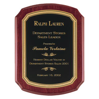 11" x 15" Airflyte Rosewood Piano Finish Plaque with Black/Gold Florentine Border LaserFX plate