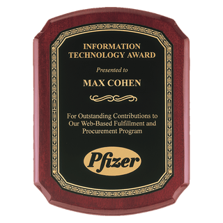 10 1/2" x 13" Airflyte Rosewood Piano Finish Plaque with Black Florentine Gold LaserFX Plate