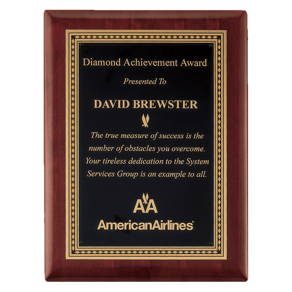Rosewood Piano Finish Plaque with Gold Border Black 2 7" x 9" Airflyte Premium LaserFX Plate