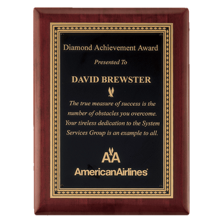 Rosewood Piano Finish Plaque with Gold Border Black 9" x 12" Airflyte Premium LaserFX Plate