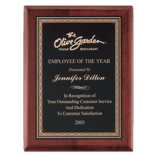 10 1/2" x 13" Airflyte Premium Rosewood Piano Finish Plaque with Gold Border Black Laserable Brass Plate