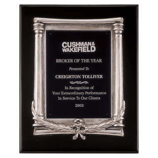 10 1/2" x 13" Black Piano Finish Plaque, Antique Silver Frame Casting & Black Aluminum Plate