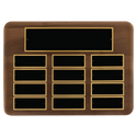 Walnut 12 Plate Perpetual Plaque with Black Brass 11" x 15"/Plates 1 1/2" x 3 3/4" American Plates
