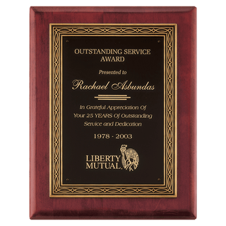 Rosewood Piano Finish Plaque w/Antique Bronze Cast Frame and Black Brass 11" x 14" Plate