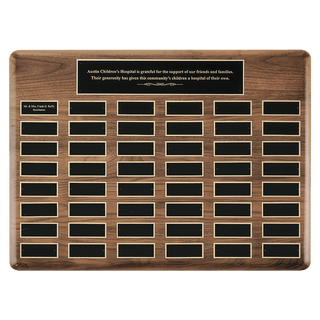 Walnut 48 Plate Perpetual Plaque with Black Brass 20" x 30"/Plates 1 1/2" x 3 3/4" American Plates