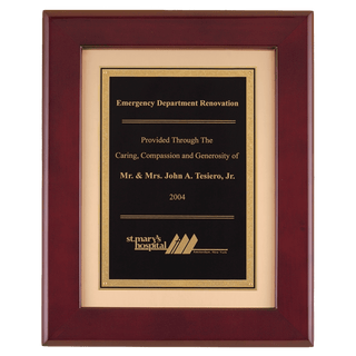 12" x 15" Rosewood Piano Finish Frame with Black LaserFX Plate on Brushed Gold Metal Background