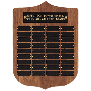 12" x 16"/Plates 7/8" x  2 1/2" American Walnut 36 Plate Perpetual Plaque with Black Brass Plates