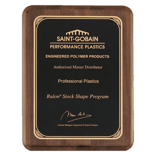 8" x 10 1/2" Airflyte Premium Walnut Piano Finish Plaque with Gold Florentine Border LaserFX Plate