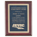 Rosewood Piano Finish Plaque with a Sapphire Marble/Gold 10 1/2" x 13" Florentine Design LaserFX Plate