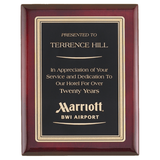 Rosewood Piano Finish Plaque with Gold Border Black 7" x 9" Airflyte Premium LaserFX Plate