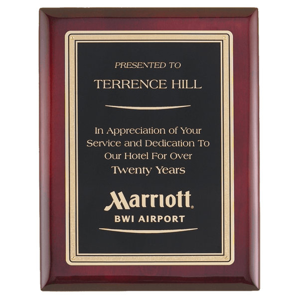 Rosewood Piano Finish Plaque with Gold Border Black 2 Airflyte Premium LaserFX Plate
