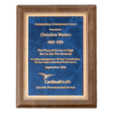 Walnut Piano Finish Plaque with Gold 8" x 10 1/2" Airflyte Premium Florentine Border Sapphire Marble LaserFX Plate