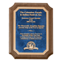 Walnut Piano Finish Plaque with Gold 2 7" x 9" Airflyte Premium Florentine Border Sapphire Marble LaserFX Plate