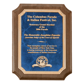 Walnut Piano Finish Plaque with Gold 2 9" x 12" Airflyte Premium Florentine Border Sapphire Marble LaserFX Plate