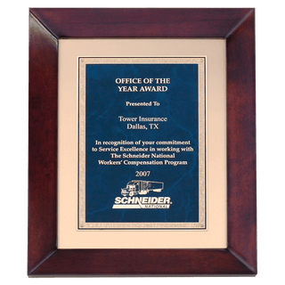12" x 15" Airflyte Cherry Finish with Gold Metal Background and Sapphire Marble and Gold Florentine Border LaserFX Plate