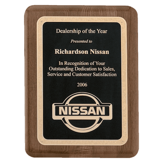 9" x 12" Airflyte Premium Walnut Piano Finish Plaque with Gold Florentine Border Textured LaserFX Plate