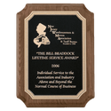 Walnut Piano Finish Plaque with Gold Florentine Border Textured Black 8" x 10 1/2" Airflyte Premium LaserFX Plate