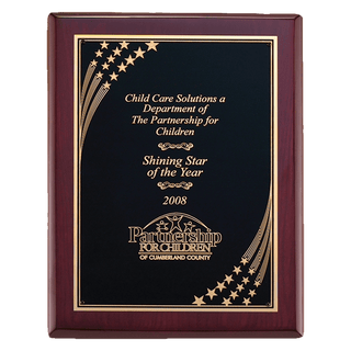 9" x 12" Airflyte Rosewood Piano Finish Plaque with Gold Florentine Star Border LaserFX Plate