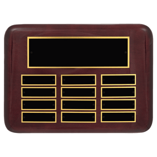 9" x 12"/Plates 7/8" x 2 3/4" Rosewood Piano 12 Plate Perpetual Plaque with Black Brass Plates