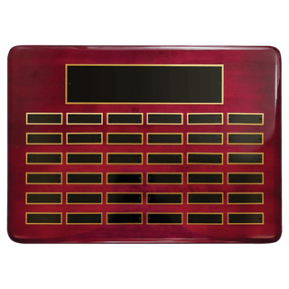 Rosewood Piano Finish 36 Plate Perpetual Plaque with Black Brass 15" x 21"/Plates 7/8" x 2 3/4" Plates