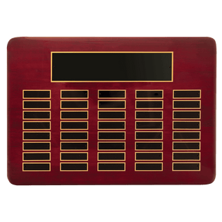 11" x 21"/Plates 7/8" x 2 3/4" Rosewood Piano Finish 40 Plate Perpetual Plaque with Black Brass Plates