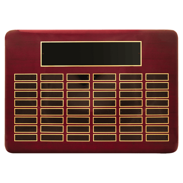 Rosewood Piano Finish 48 Plate Perpetual Plaque with Black Brass 15" x 21"/Plates 7/8" x 2 3/4" Plates