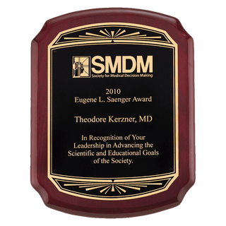 10 1/2" x 13" Airflyte Rosewood Piano Finish Plaque with Gold Border Black LaserFX Sunburst Plate