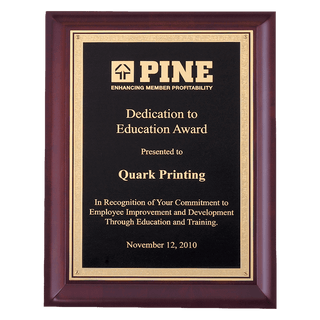 7" x 9" Hand Rubbed Cherry Finish Plaque with Gold Florentine Border Black LaserFX Plate