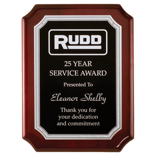 9" x 12" Rosewood High Gloss Plaque with Silver Florentine Border Black Textured Plate