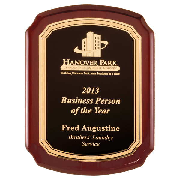 Rosewood Piano Finish Plaque with Textured Black/Gold 3 9" x 12" Airflyte Florentine Border LaserFX Plate