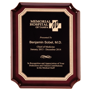 Rosewood High Gloss Plaque with Black Gold 7" x 9" Florentine Border LaserFX Plate