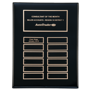 9" x 12" Airflyte Black Piano Finish 12 Plate Perpetual Plaque with Black Brass Plates