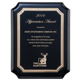 Black High Gloss Plaque with Gold 7" x 9" Florentine Border LaserFX Plate
