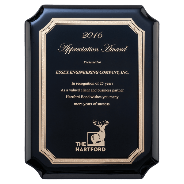 Black High Gloss Plaque with Black Gold 9" x 12" Florentine Border LaserFX Plate