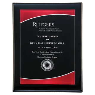 7" x 9" Airflyte Black Piano Finish Plaque with Red Border Acrylic Plate