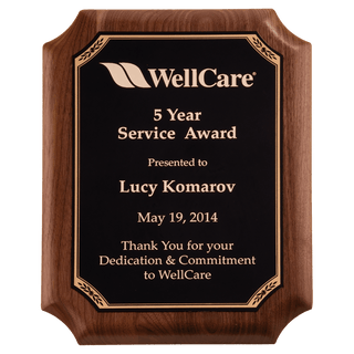 11" x 15" American Walnut Plaque with Gold Border Black LaserFX Plate