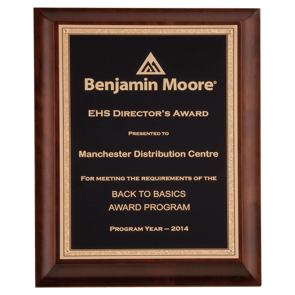 Cherry Finish Plaque with Black Gold 2 7" x 9" Hand Rubbed Florentine Border LaserFX Plate