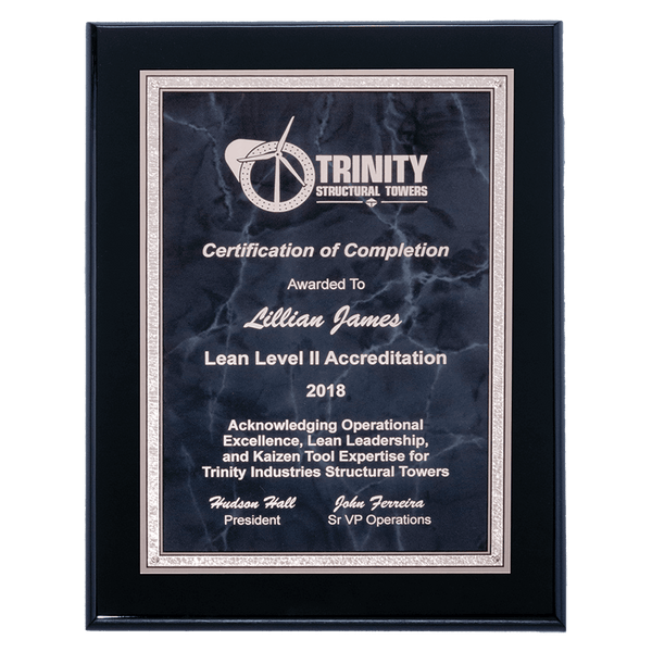 Black High Gloss Plaque with Gray Marble/Silver 8" x 10" Airflyte Florentine Border Plate