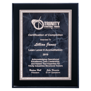9" x 12" Airflyte Black High Gloss Plaque with Gray Marble/Silver Florentine Border