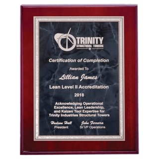 9" x 12" Airflyte Rosewood High Gloss Plaque with Gray Marble/Silver Florentine Borders Plate