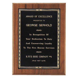 4 1/2" x 6" Jewelers Black Laserable Gold Border Plate on an American Walnut Plaque- Sheffield Series