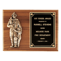 Walnut Plaque with Firefighter Relief and Black Brass 9" x 12" American Plate