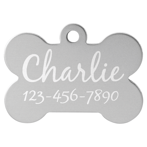 Silver 1 1/2" x 1" Laserable Anodized Aluminum Bone Pet Tag